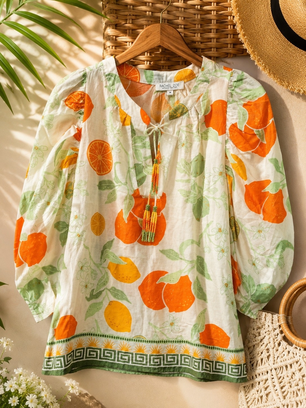 Rachel Zoe Orange & Yellow Citrus-Print Peasant Tunic